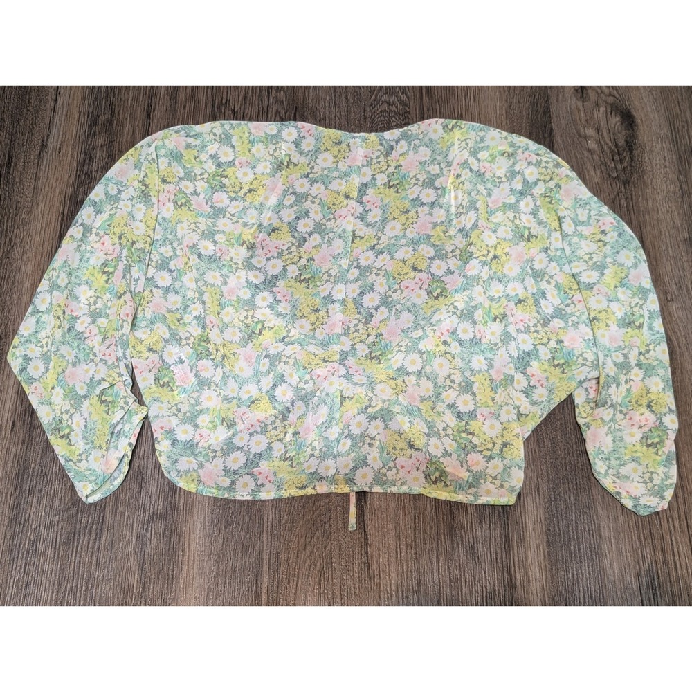 Zara Floral Crop Top Tie Front Blouse‎ Kimono Sleeve XS